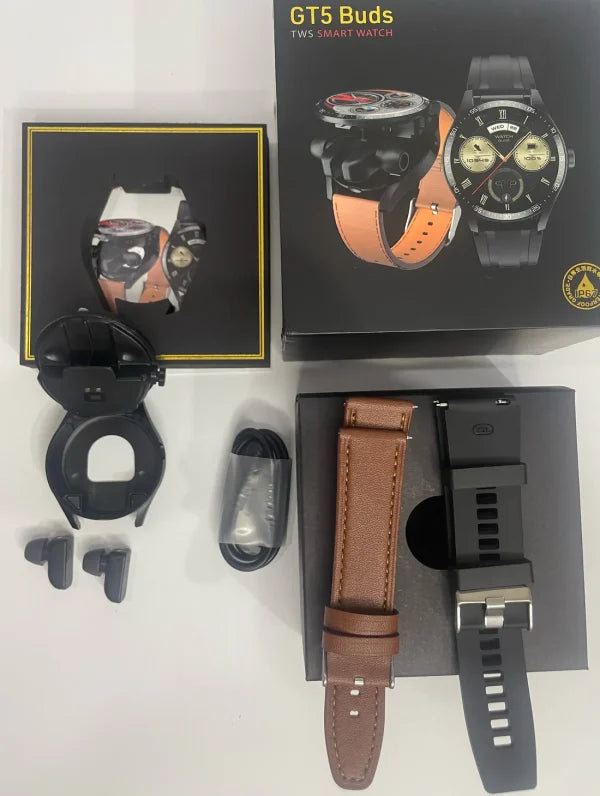 Luxury (GT 5 Buds) 2in1 Build-in Tws Earpods Round Smart Watch(random Color)